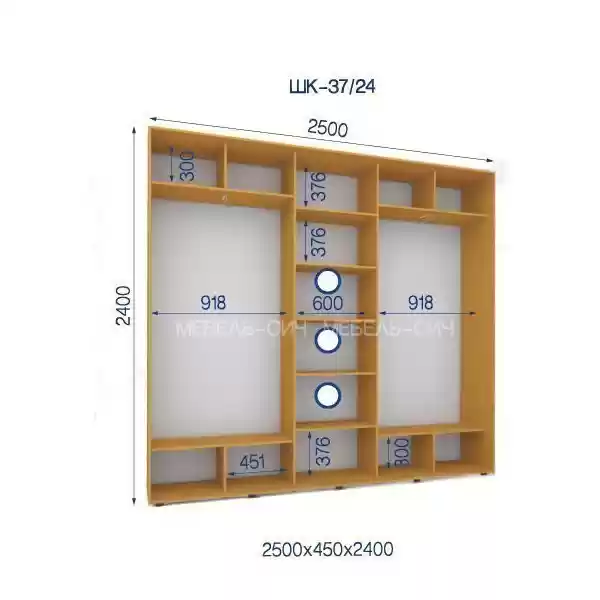 Шафа-купе 37/24-3Ф-2500*450*2400 3-х дверна з ДСП