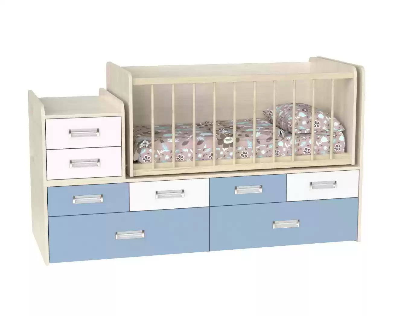 Дитяче ліжко Binky DS4114 (3 в 1) дуб шамоні/скай + аляска (ДСП)