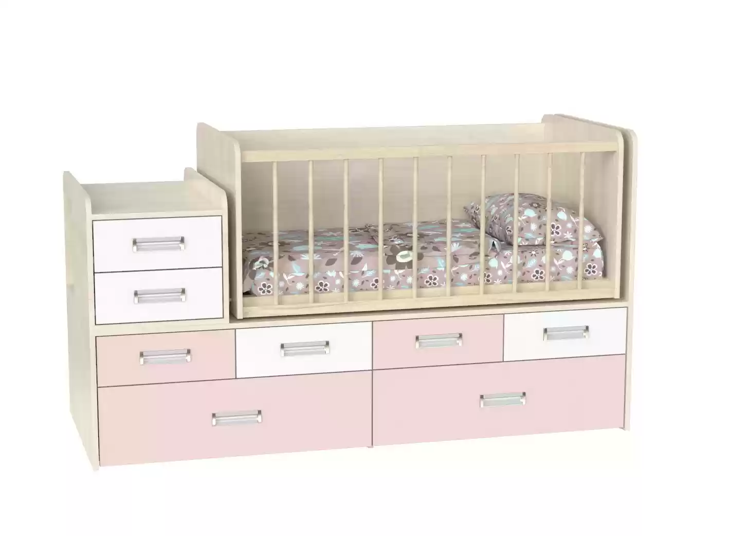 Дитяче ліжко Binky DS4114 (3 в 1) дуб шамоні/сакура + аляска (ДСП)