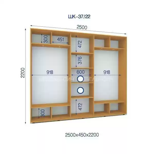 Шафа-купе 37/22-3Ф-2500*450*2200 3-х дверна