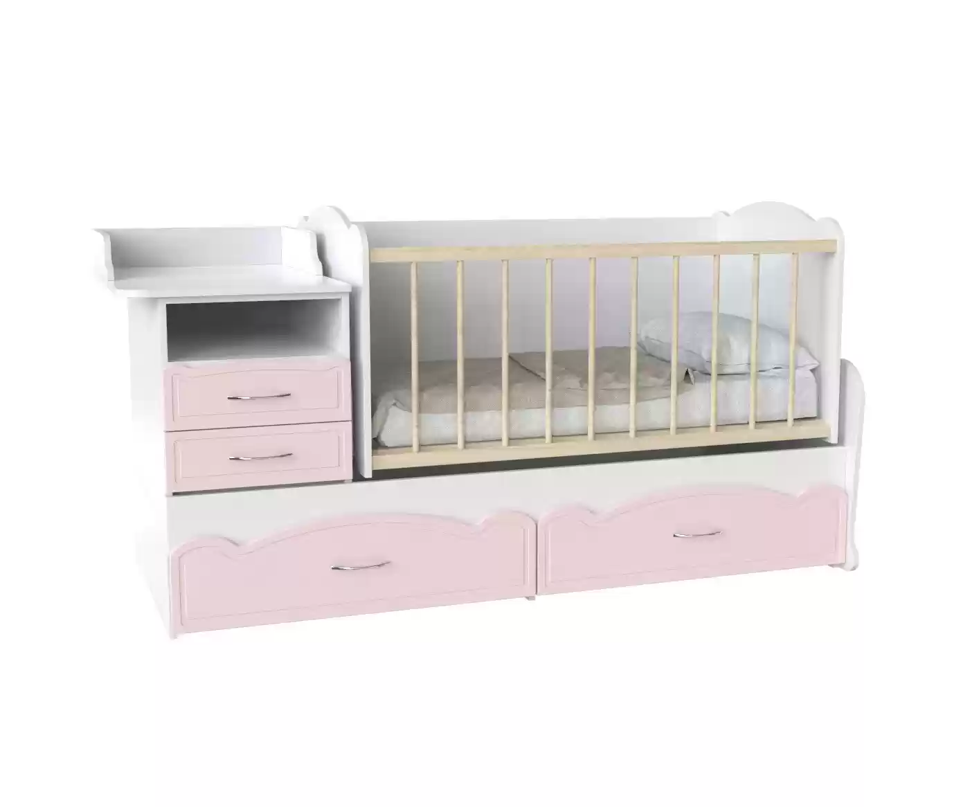 Дитяче ліжко Binky DS043 (3 в 1) аляска/рожевий (МДФ)
