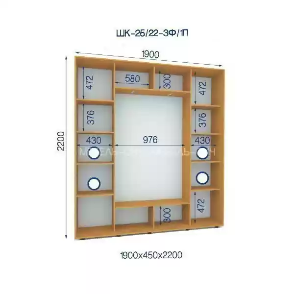 Шафа-купе 25/22-3Ф/1П-1900*450*2200 3-х дверна