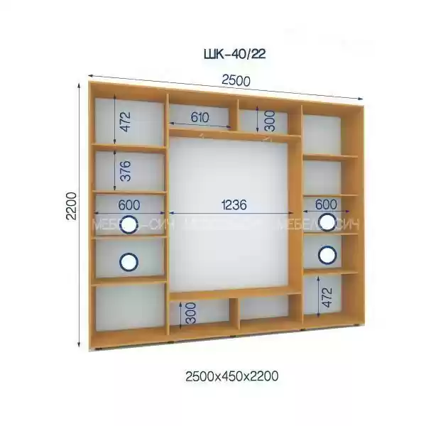 Шафа-купе 40/22-3Ф-2500*450*2200 3-х дверна