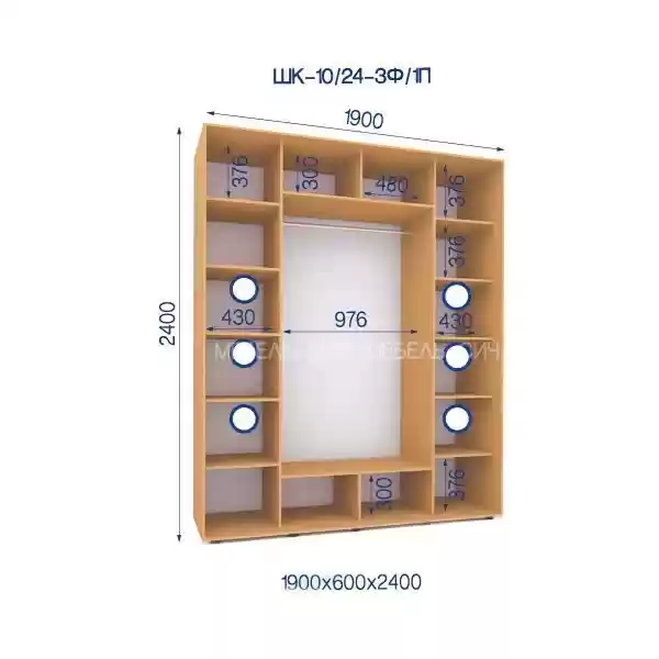 Шкаф-купе 10/24-3Ф/1П-1900*600*2400 3-х дверный из ДСП