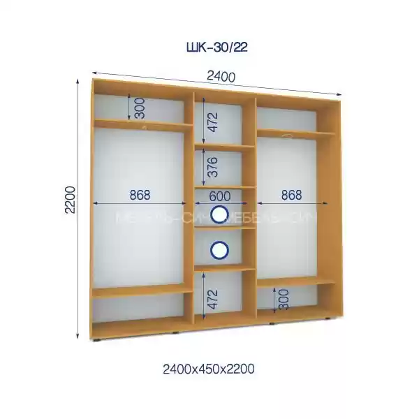 Шафа-купе-30/22-2400*450*2200 3-дверна з дзеркалом