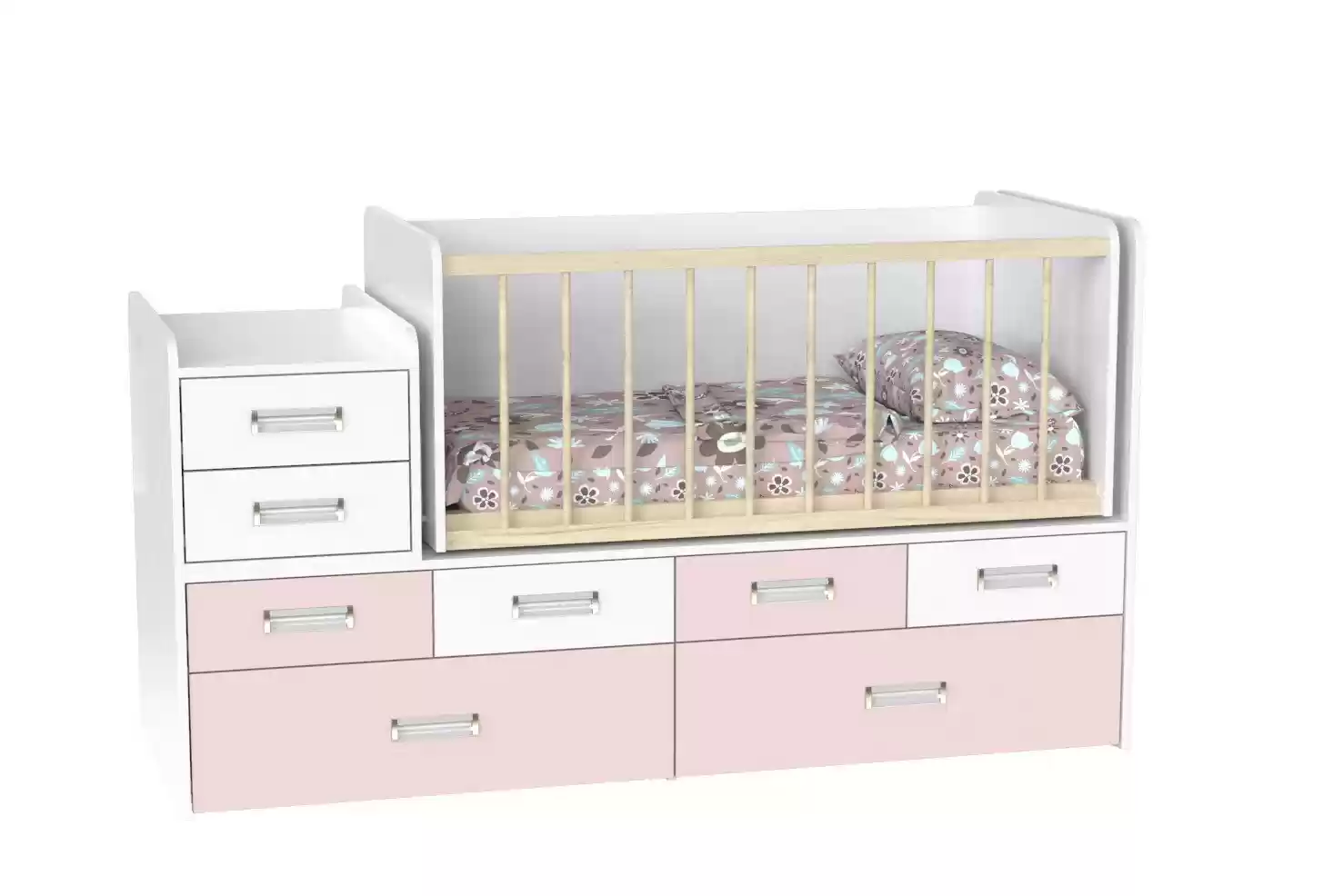 Детская кровать Binky ДС4114 (3 в 1) аляска/сакура + аляска (ДСП)