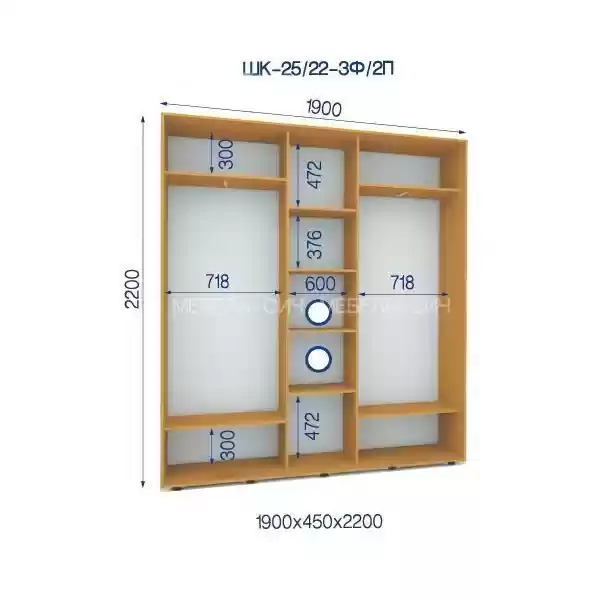 Шкаф-купе 25/22-3Ф/2П-1900*450*2200 3-х дверный