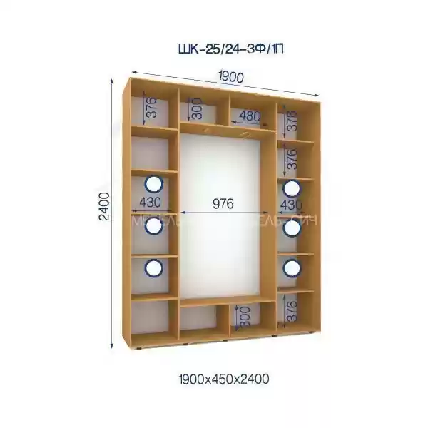Шкаф-купе 25/24-3Ф/1П-1900*450*2400 3- х дверный из ДСП