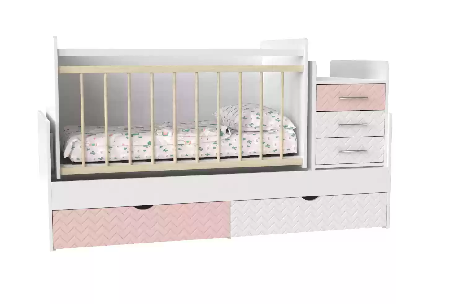Детская кровать Binky ДС039 (3 в 1) аляска/розов+белый супермат (МДФ)