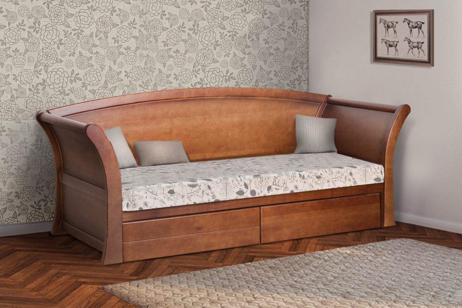 Дерев'яне ліжко Адріатика з шухлядами 90*190